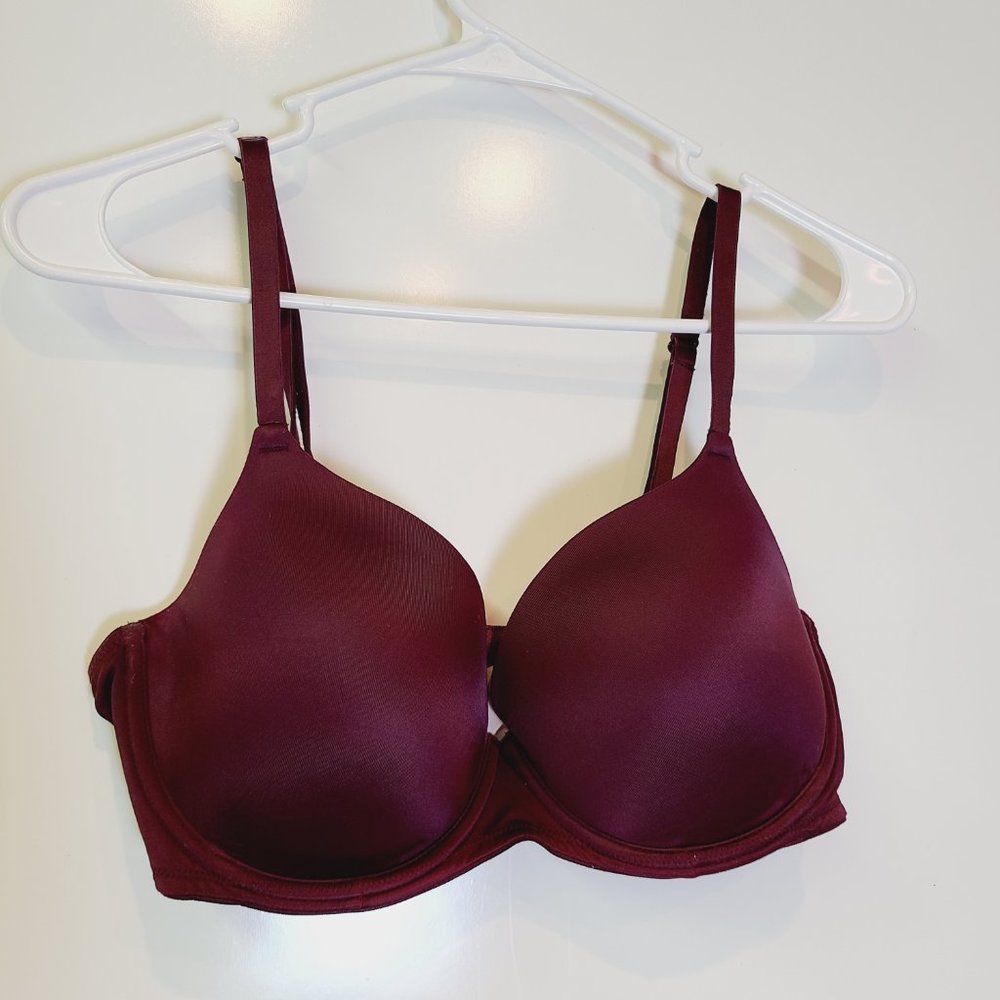 PINK Victorias Secret Maroon Burgundy Where Everwhere Lightly Lined Bra 36D - Picture 7 of 7